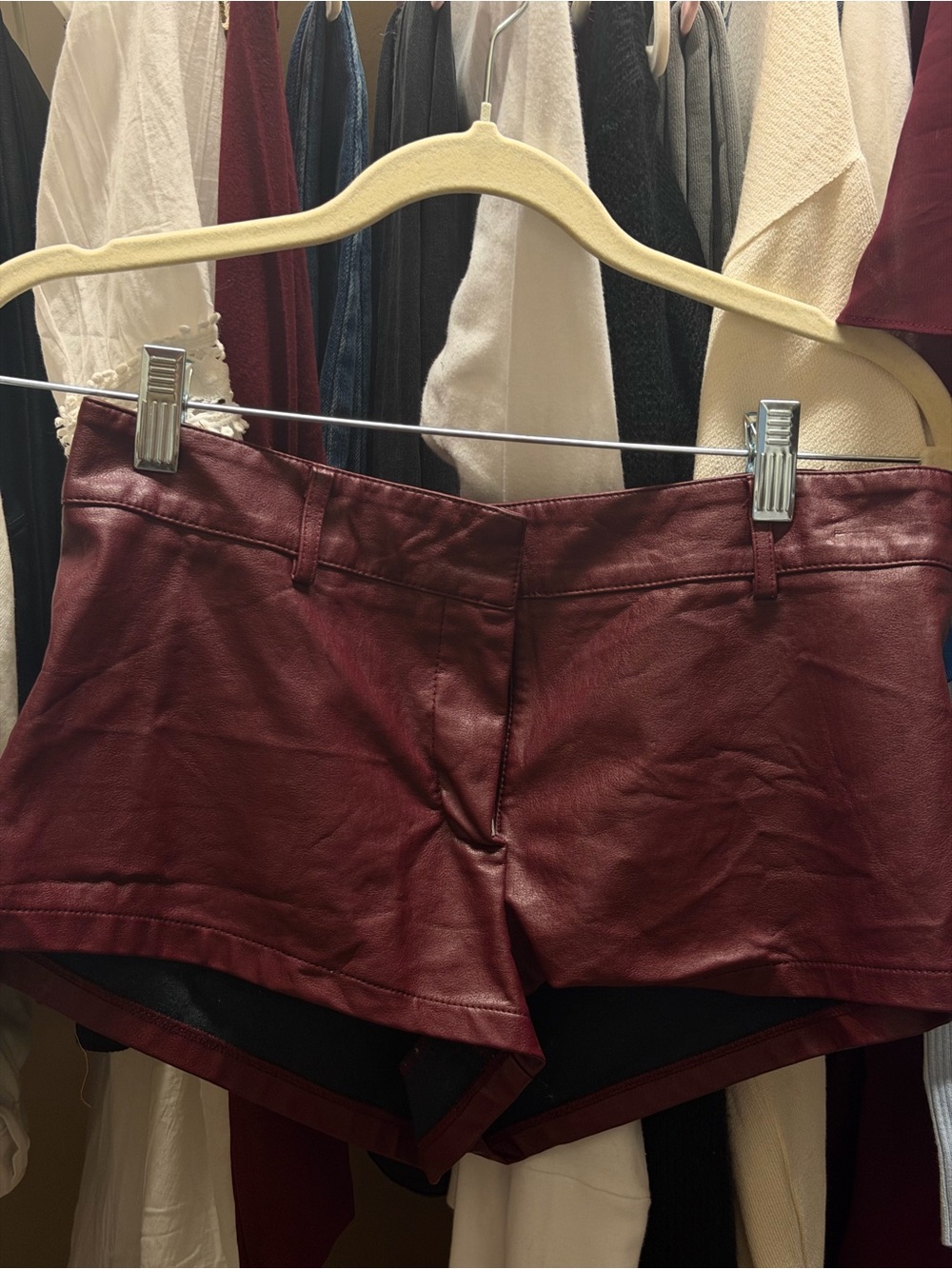 Women's Faux Leather Burgundy Shorts